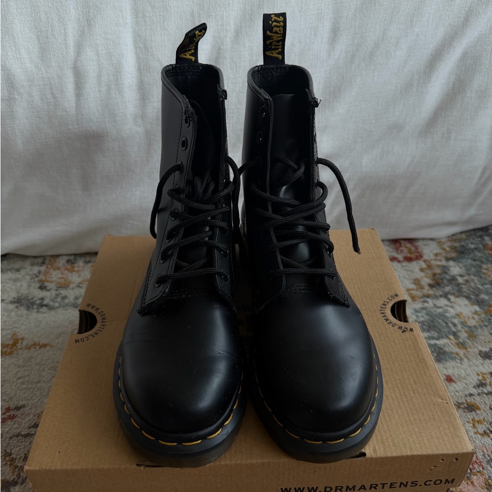 Dr. Martens Black Boots with Yellow Stitching